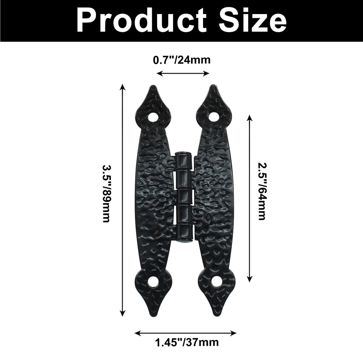 Murtenze 12 Pack 3.5 Inch Black Antique H Hinges Cold Rolled Steel Cabinet Hinge Flat Hinges Flush Mount Door Hinges Decorative Hinges for Cabinet Drawer Jewelry Box Murtenze