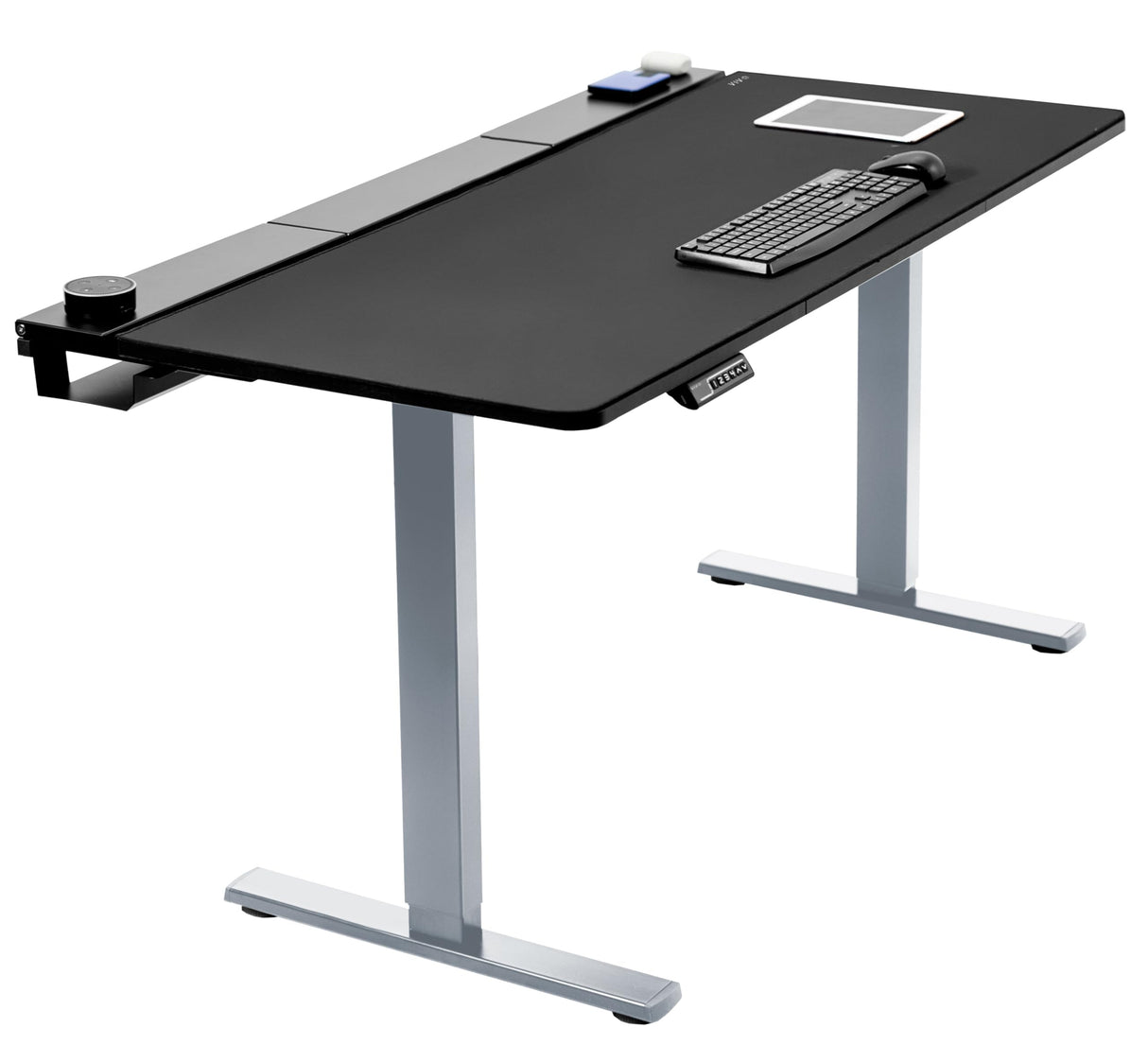 VIVO Electric Height Adjustable 60 x 30 inch Memory Stand Up Desk, Black Table Top with Built-in Concealed Cable Trays and Full-Size Pad, Gray Frame, VIVO
