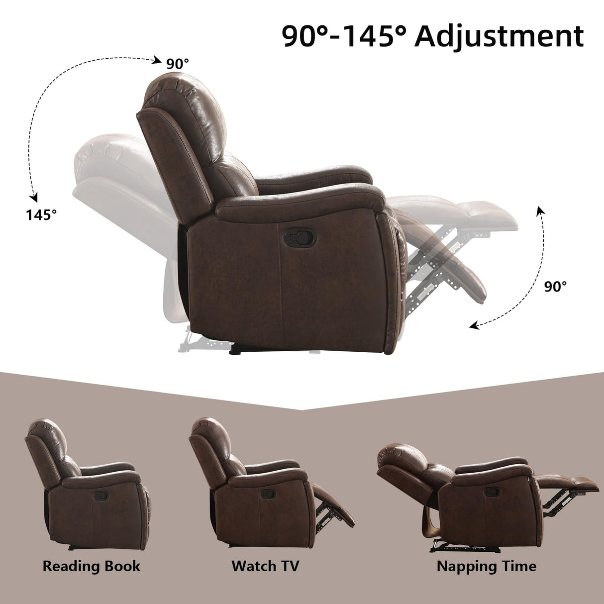 IOMOR Leather Recliner Chair, Manual Recliner Chair for Adults with Overstuffed Arms and Back, Single Sofa Recliner with Cup Holders for Living Room Set of 2, Red Brown IOMOR