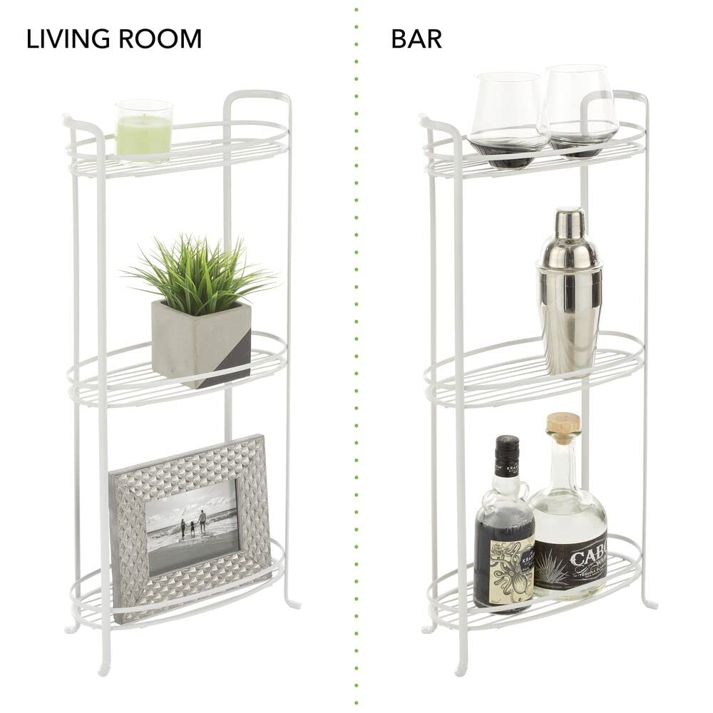 mDesign 3 Tier Vertical Standing Bathroom Shelving Unit, Decorative Metal Storage Organizer Tower Rack with 3 Basket Bins to Hold and Organize Bath Towels, Hand Soap, Toiletries - White mDesign