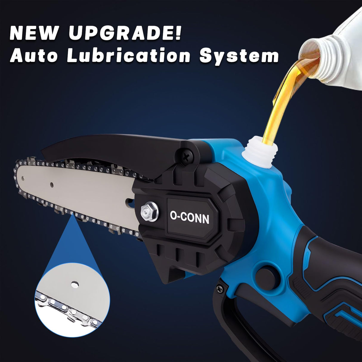 O-CONN Mini Chainsaw Cordless 6 Inch Handheld Chain Saw with Security Lock & Auto Oiler System, Portable Electric Small Chainsaw for Tree Branches, Courtyard, Household & Garden O-CONN