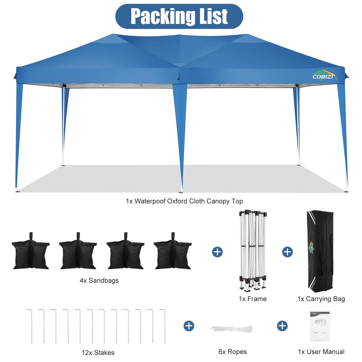 COBIZI Canopy 10x20 Pop Up Canopy Tent 10x20ft Waterproof Party Tent Ez Up Canopy Tents for Parties Wedding Outdoor Commercial Event Gazebo Portable Instant Tent for Backyard Camping Carport, Blue COBIZI