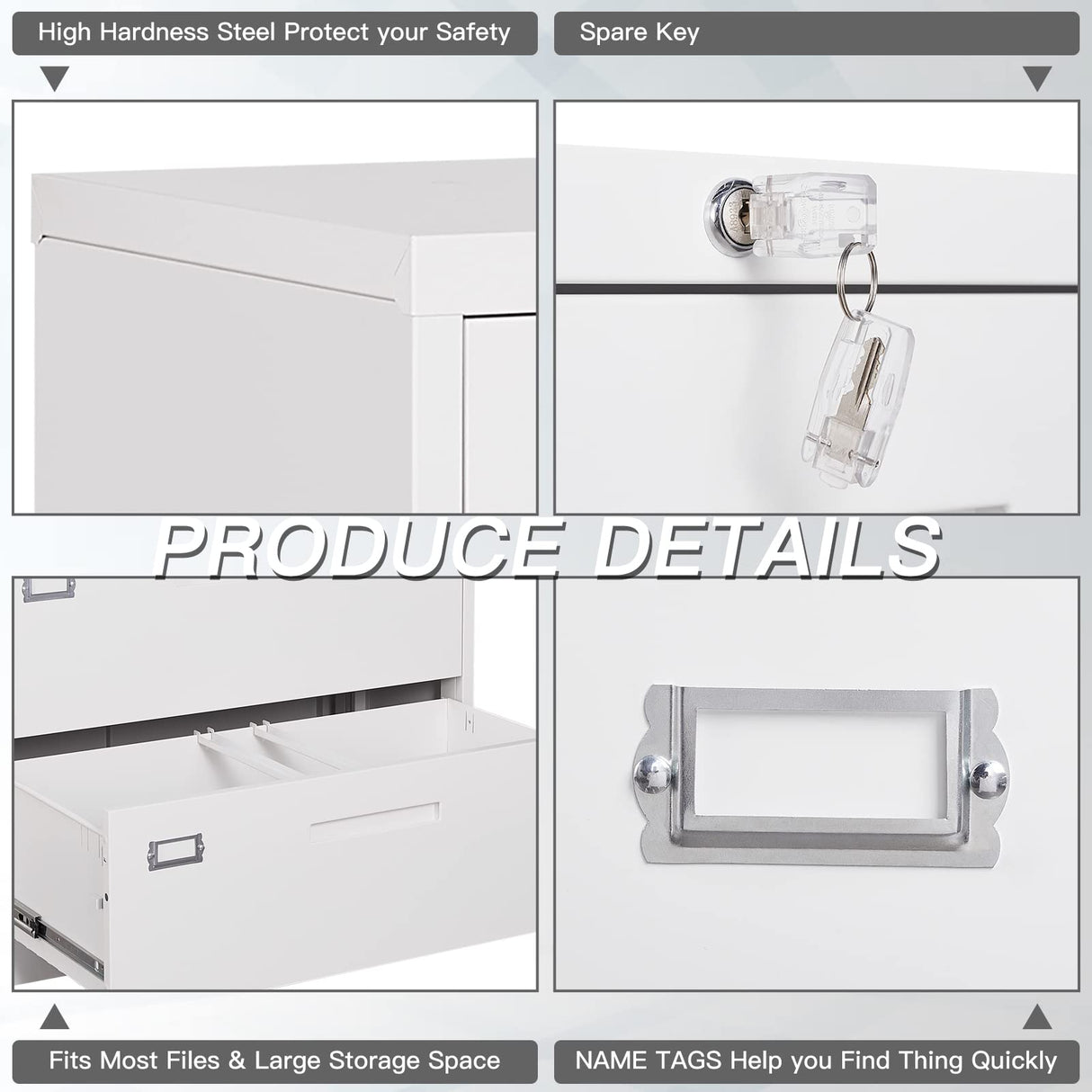 Yizosh 4 Drawer White File Cabinet with Lock, Filing Cabinet for Home Office, Metal Locking Office File Storage Cabinet with Drawers, Lateral Filing Cabinet Organizer for Letter/Legal/F4/A4 Yizosh