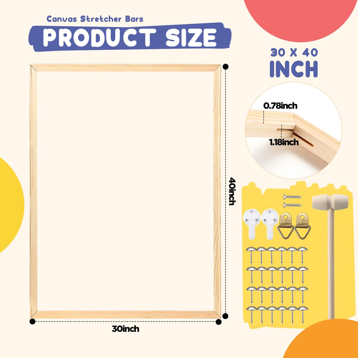 Threehoney Canvas Stretcher Bars Kit DIY Wooden Canvas Removable Frame Extra Large Wooden Art Frames for Gallery Wrap Oil Painting Posters and Arts(30 x 40 Inch) Threehoney