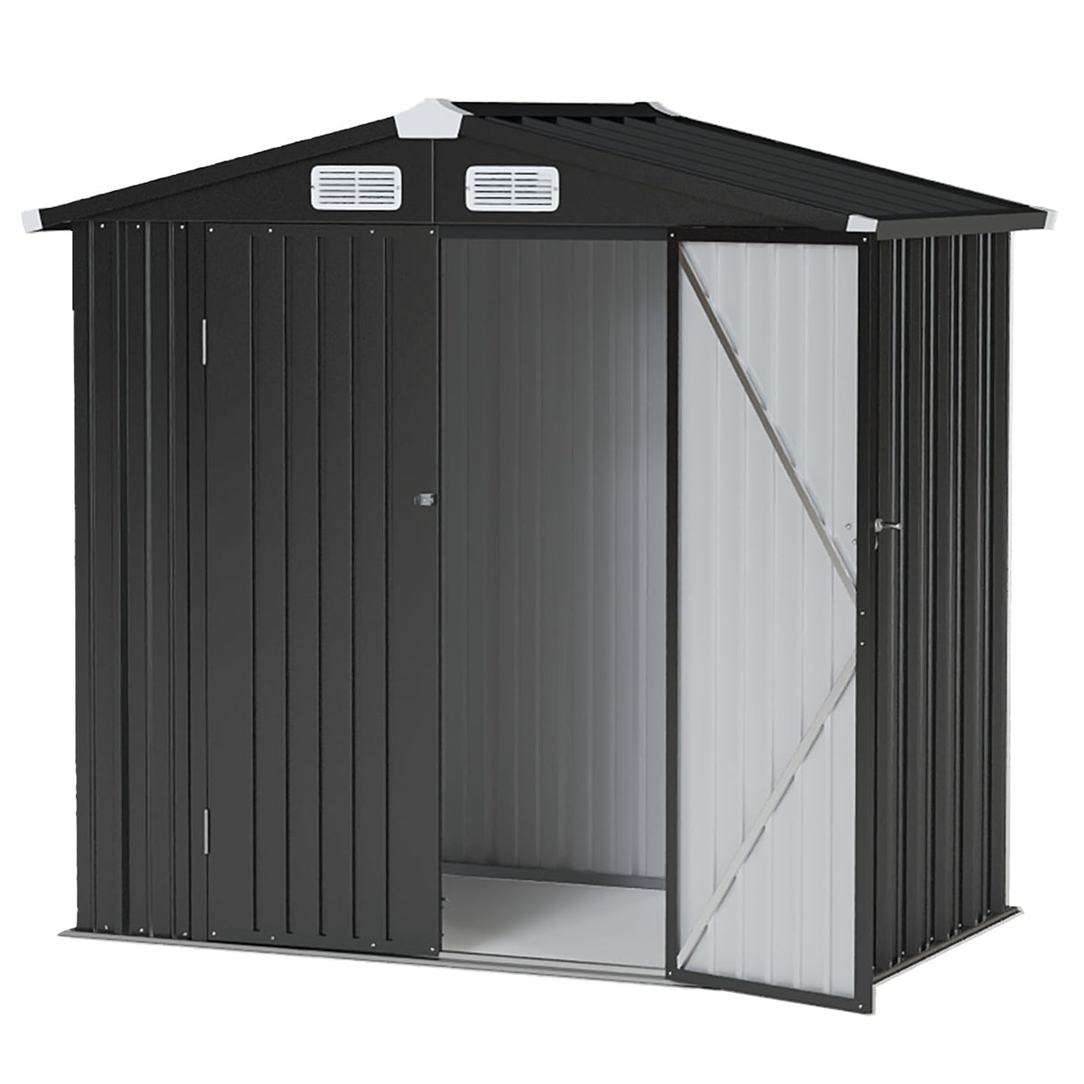 Breezestival 6x4 FT Outdoor Storage Shed, Metal Garden Tool Shed with Sloping Roof & Lockable Door for Patio Lawn Backyard (Black) Breezestival