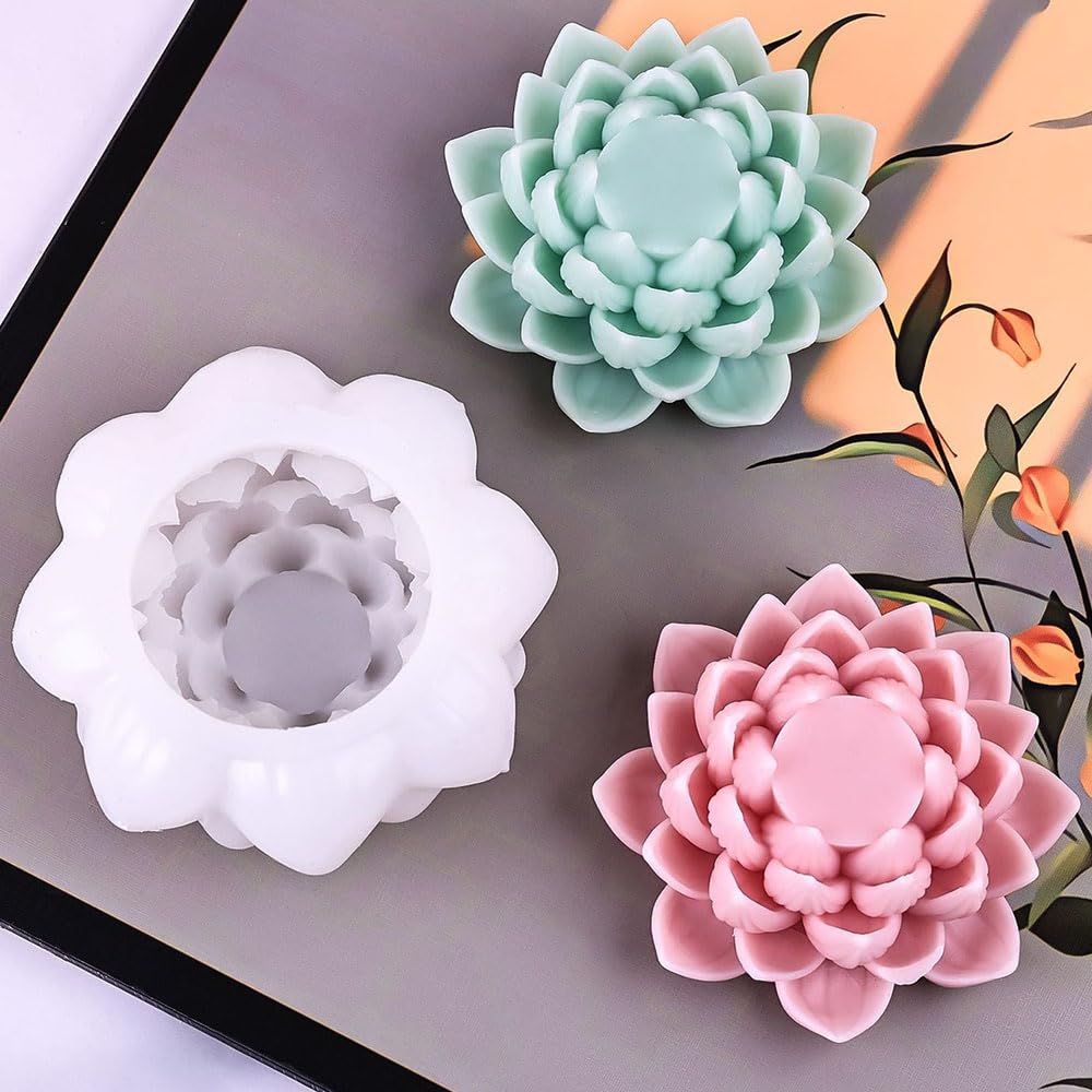 3D Lotus Candle Molds for Candle Making Supplies Flower Silicone Mold for Scented Candles Soap Making DIY Plaster Aromatherapy Candles Home Decor Floral Silicone Molds for Resin Epoxy Cement Gypsum RUIYDZ