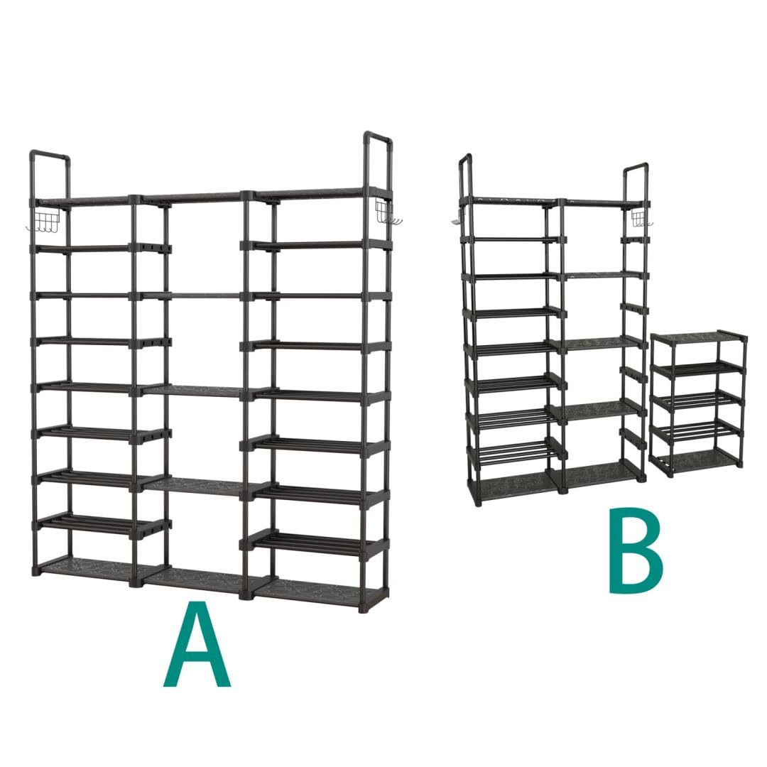 Piggy-G 9 Tiers Shoes Rack for Entryway, Shoe Organizer with Hook Rack, Shoe Storage Shelf Organizer Stackable Long Shoe Shelf for Hallway Entryway, Closet, Garage, Bedroom, Cloakroom Piggy-G