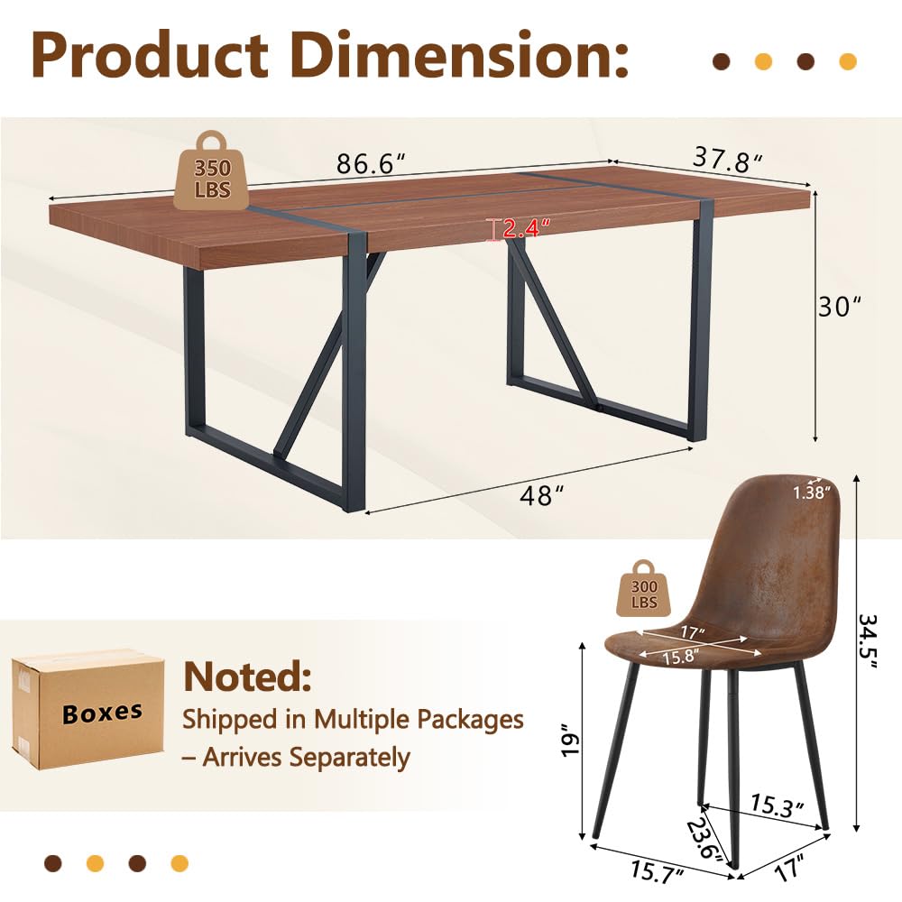 UELKS 86.6" Dining Table Set for 10, Modern 11 Piece Wood Kitchen Table and Chairs Set, Large Rectangle Dining Table with 10 Suede Upholstered Chairs, Perfect for Family Gatherings and Dining Room UELKS