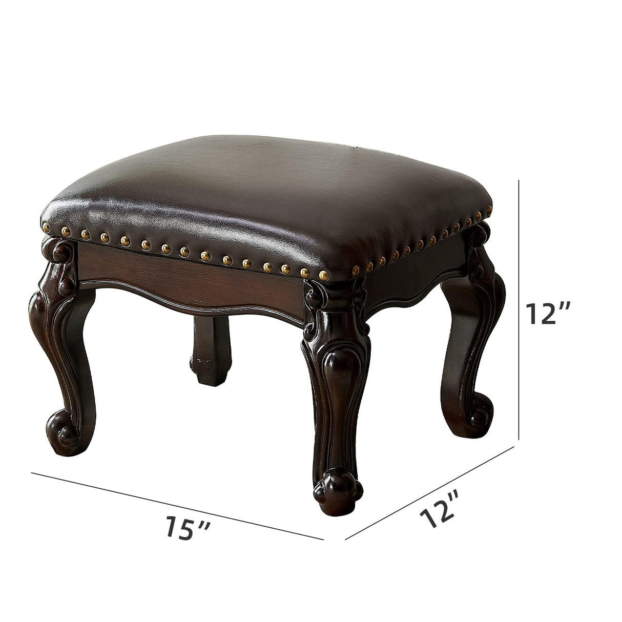 LKZ Foot Stool Microfiber Leather Ottoman Wooden Vintage Stool Small Sofa Stool Footrest Stool for Living Room Bedroom (Black-Brown) LKZ