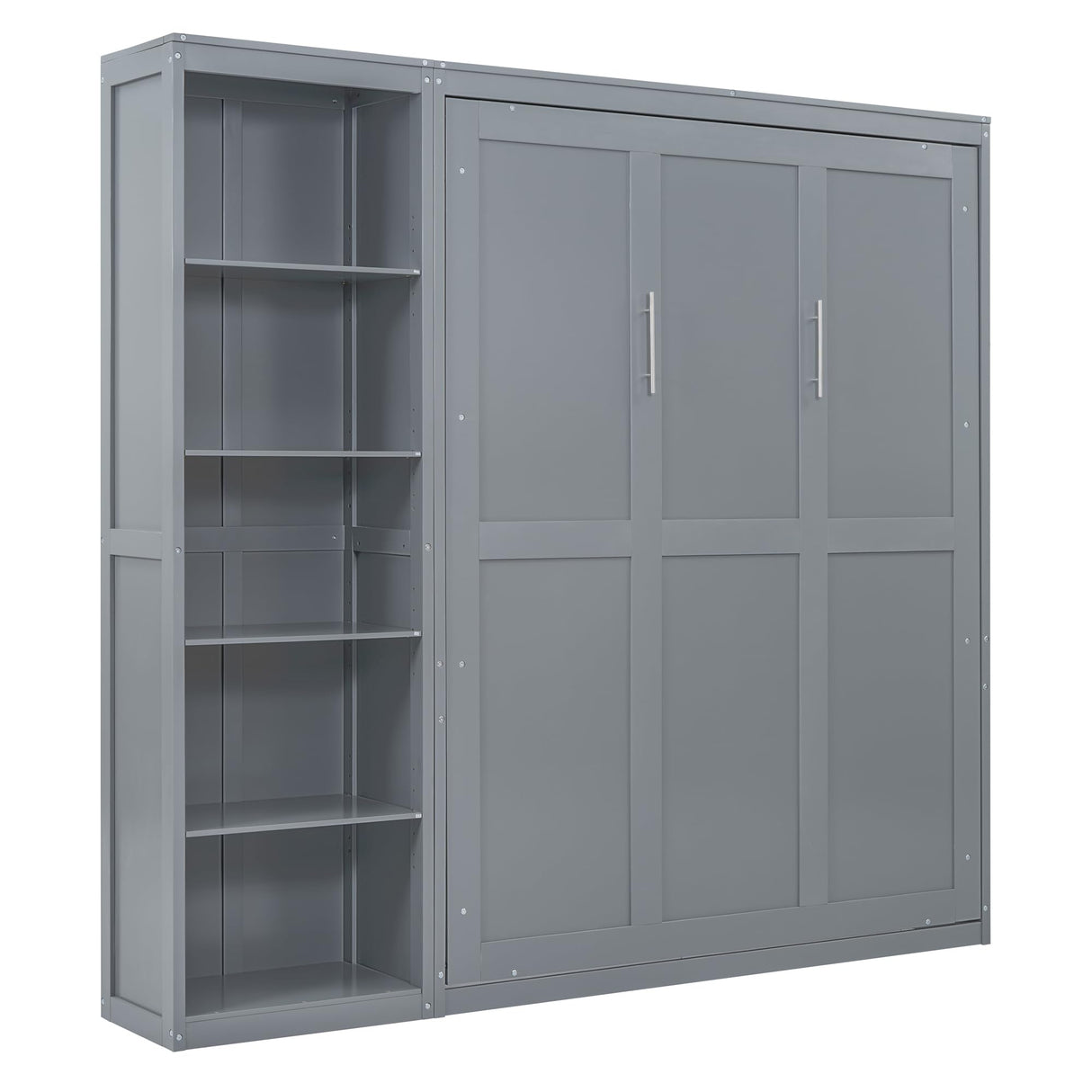 Harper & Bright Designs Queen Size Murphy Bed, Wooden Wall Bed with Shelves, Gray Harper & Bright Designs