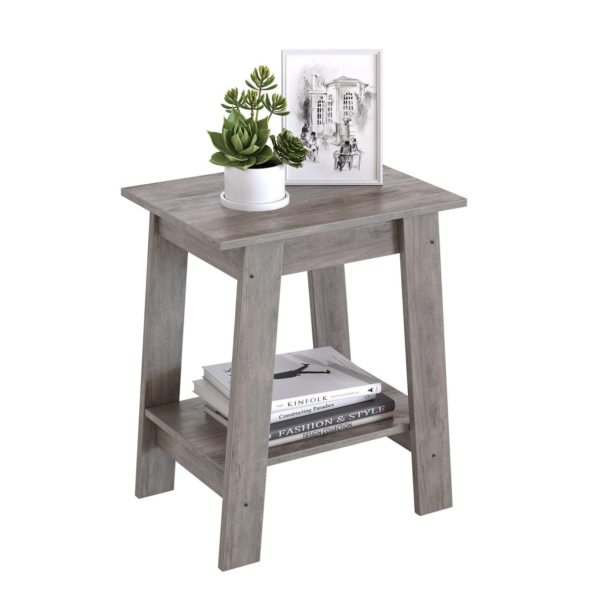 Hipicute Farmhouse End Table with Storage Shelf - Rustic 2-Tier Side Table, Narrow Nightstand & Small Coffee Table for Living Room, Bedroom, Apartment (Grey) Hipicute