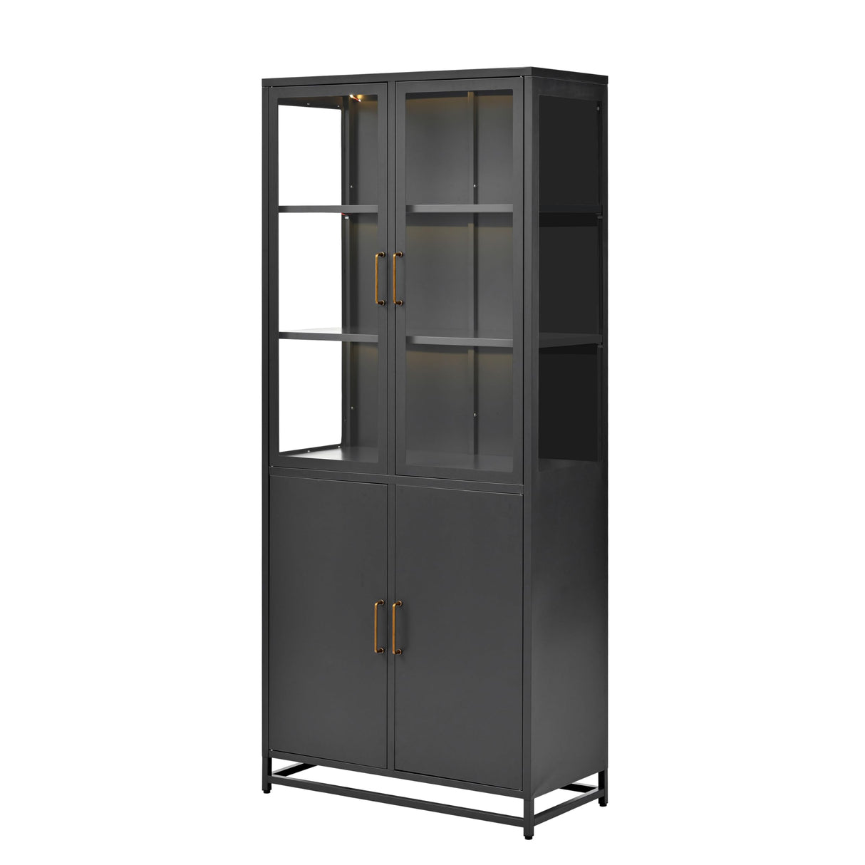 Virubi 76.75'' Tall Display Cabinet with Lights and Storage, Steel Curio Cabinet with Glass Doors, 3-Sided Glass, LED Lights for Hallways, Living Room, Kitchen, Home Decor and Office (Black) Virubi