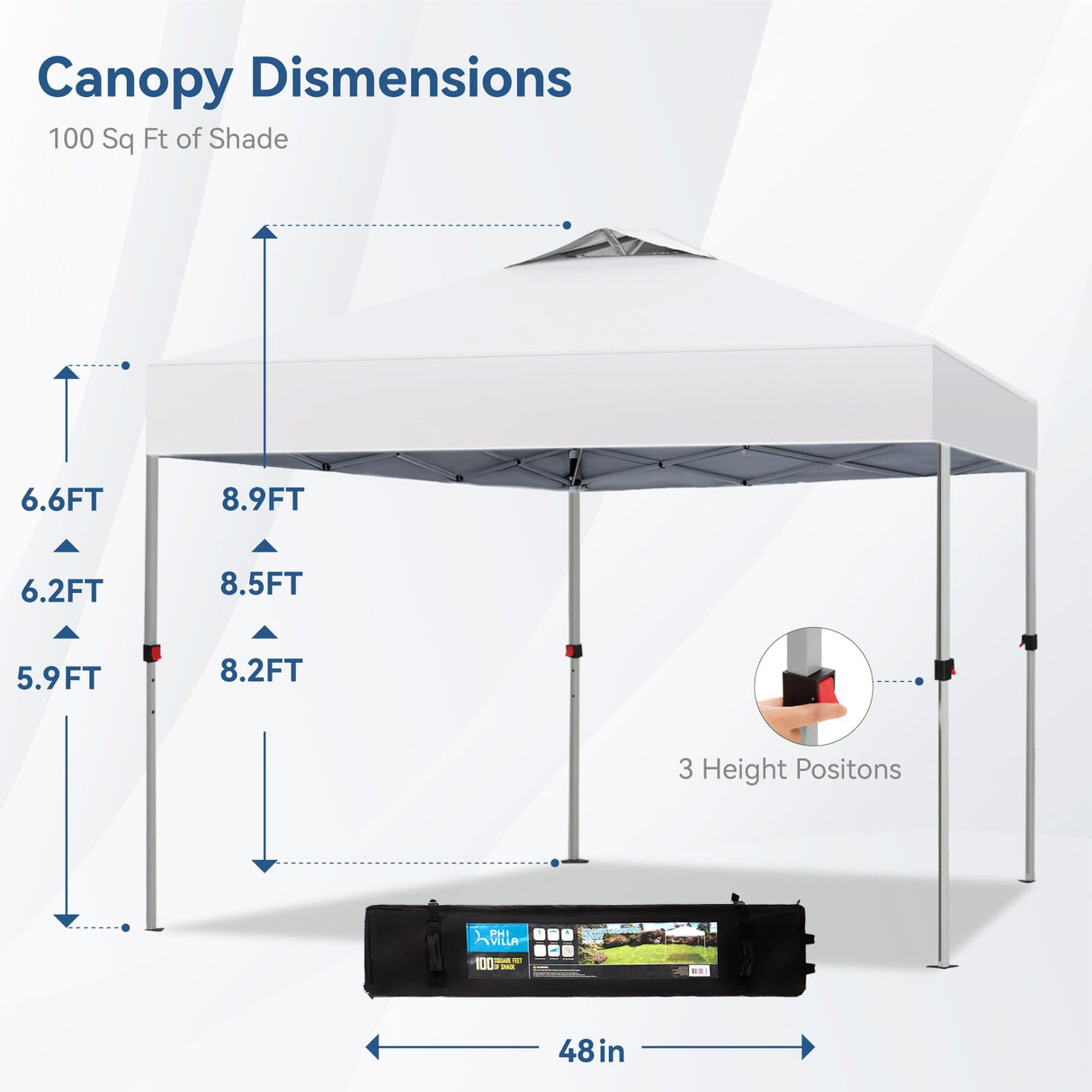 PHI VILLA Outdoor Pop up Canopy 10'x10' Tent Camping Sun Shelter-Series Party Tent, 100 Sq. Ft of Shade (White) PHI VILLA
