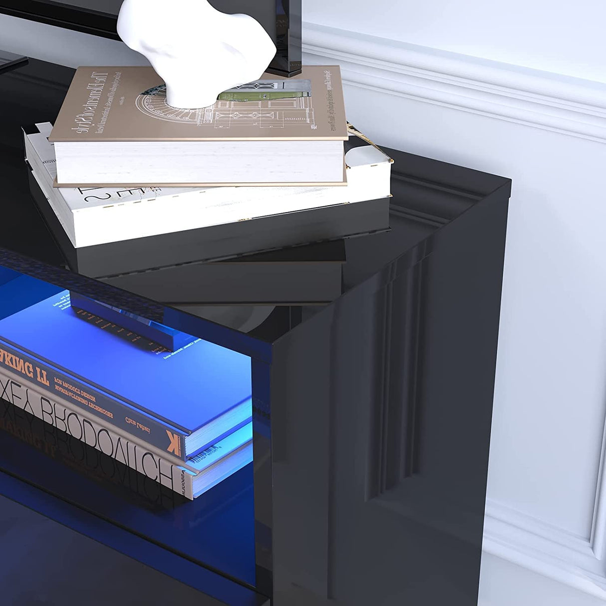 St.Mandyu LED TV Stand for 50/55/60 inch TV, Modern Television Table Center Media Console with Drawer and Led Lights, High Glossy Entertainment Center for Living Game Room Bedroom, Black¡ St.Mandyu