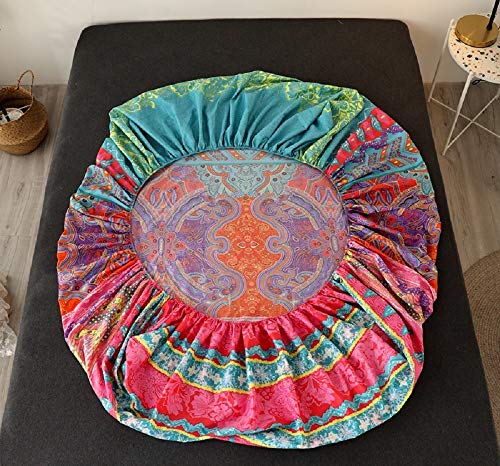 NATURETY Bedding Fitted Sheet with Deep Pocket,Bohemian Printed Soft Fabric Bed Bottom Sheets (Red(Boho), Twin) NATURETY