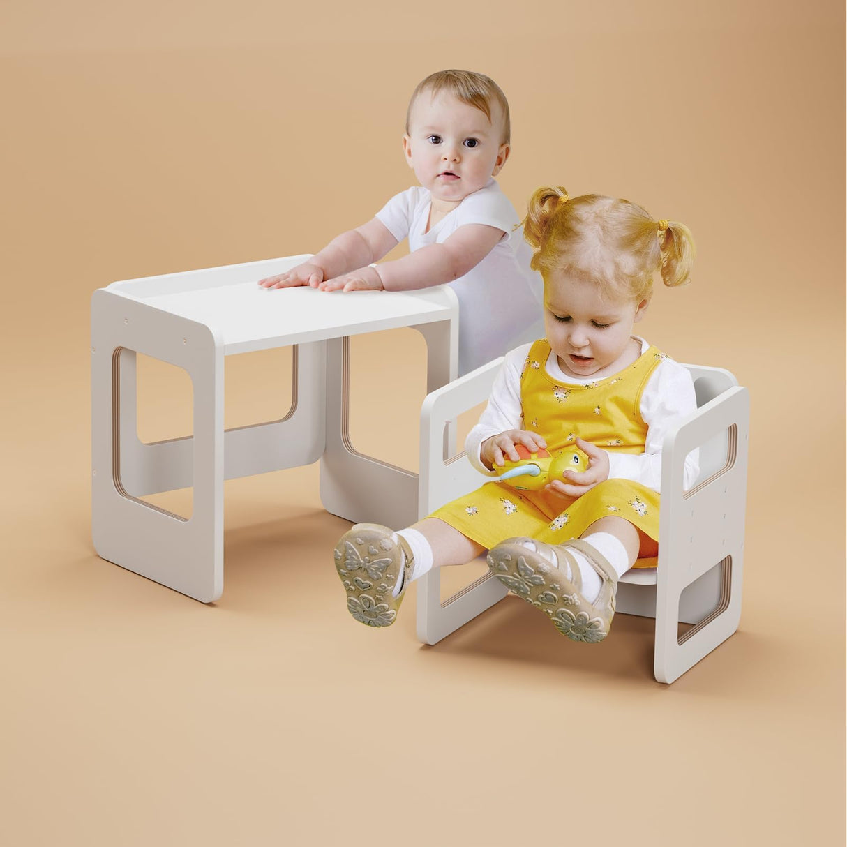 Tilhumt Montessori Weaning Table and Chair Set for Kids, Toddler Table and Chair Set, Adjustable Height Chair and Activity Table with Fence for Read, Play, Crafts (Upgraded) Tilhumt