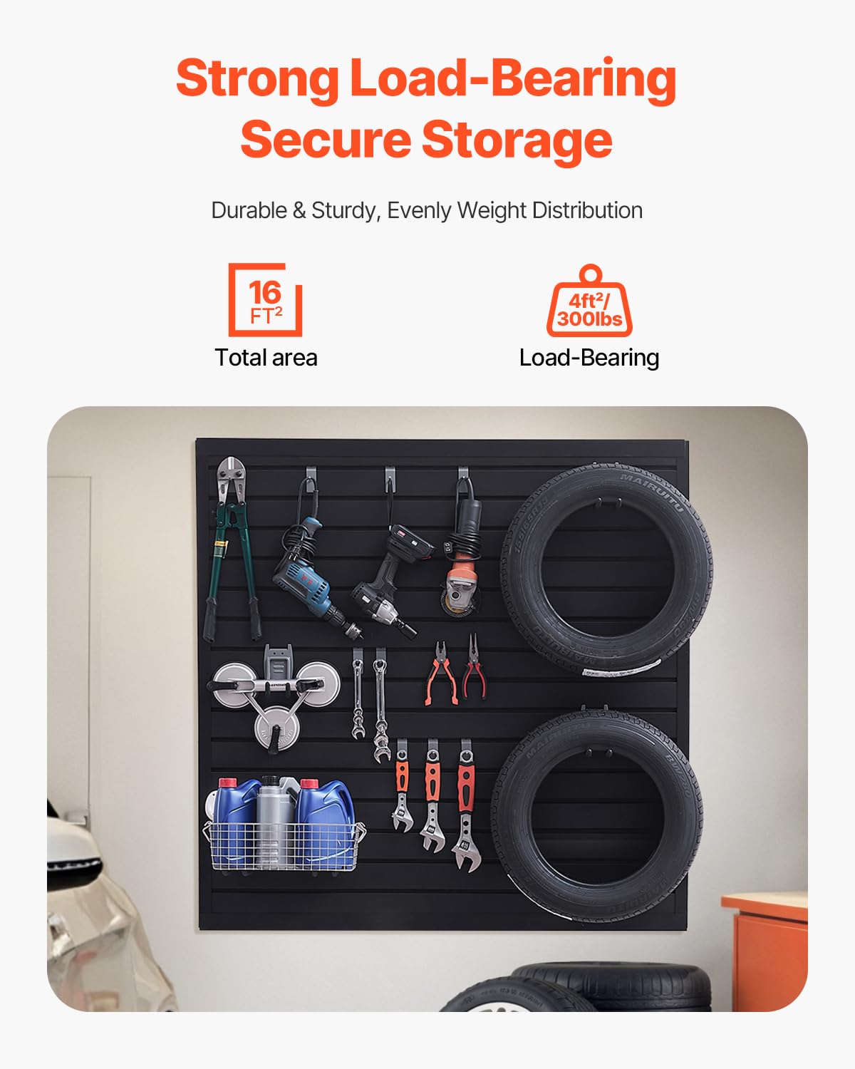 VEVOR Slat Wall Paneling, 4 x 4 ft, PVC Garage Slatwall with Modular Design, Black Slat Wall Easy-to-Install Adjustable Slatwall Panel with Coupling Structure & DIY Cutting, Fits for Storage & Display VEVOR