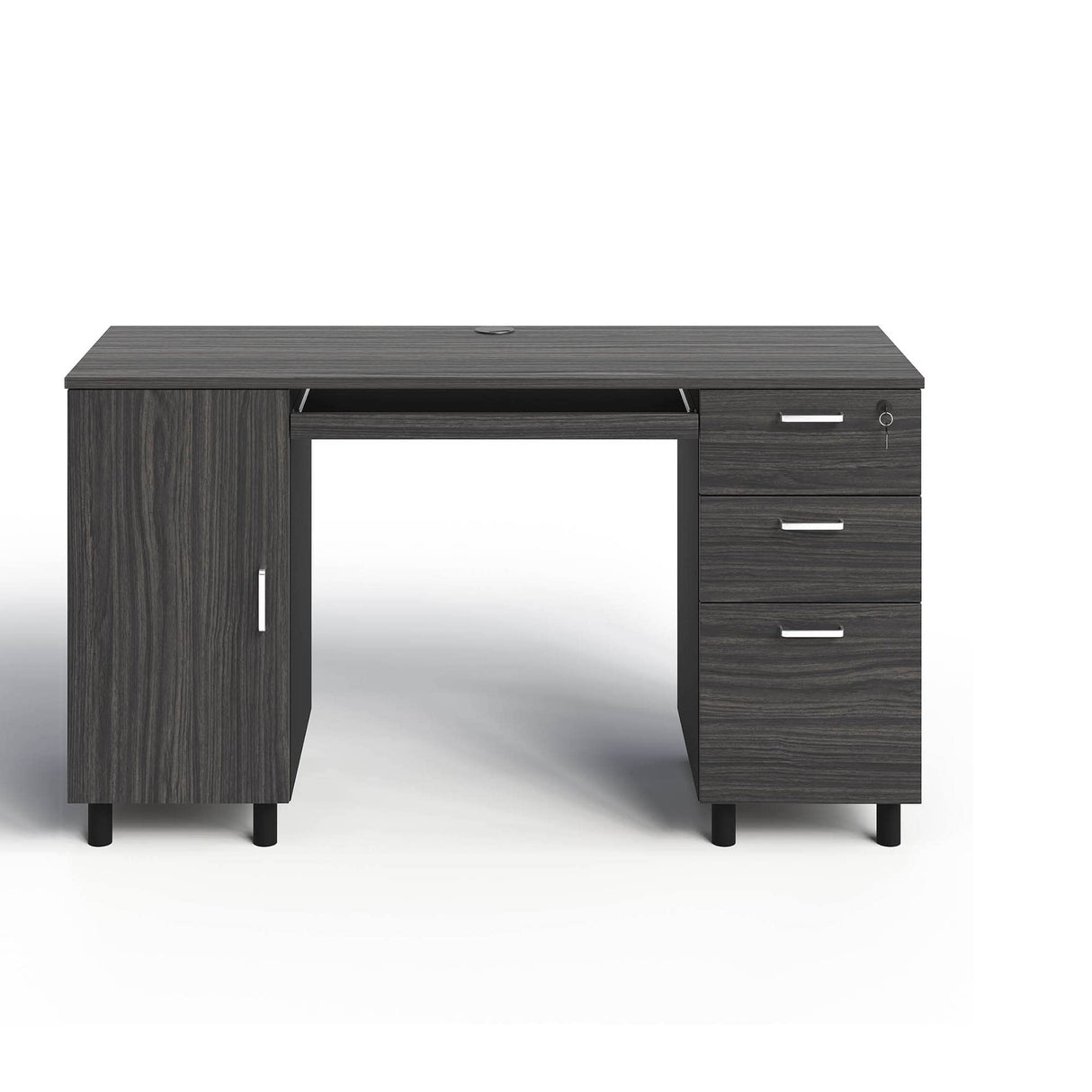Modern Design Venice Office Computer Desk with 3 Locking Drawers and Storage Cabinet, 53 Inch Home and Office Executive Grey and Black Desk with Keyboard Tray by Crafts and Comfort Modern Design By Crafts & comfort