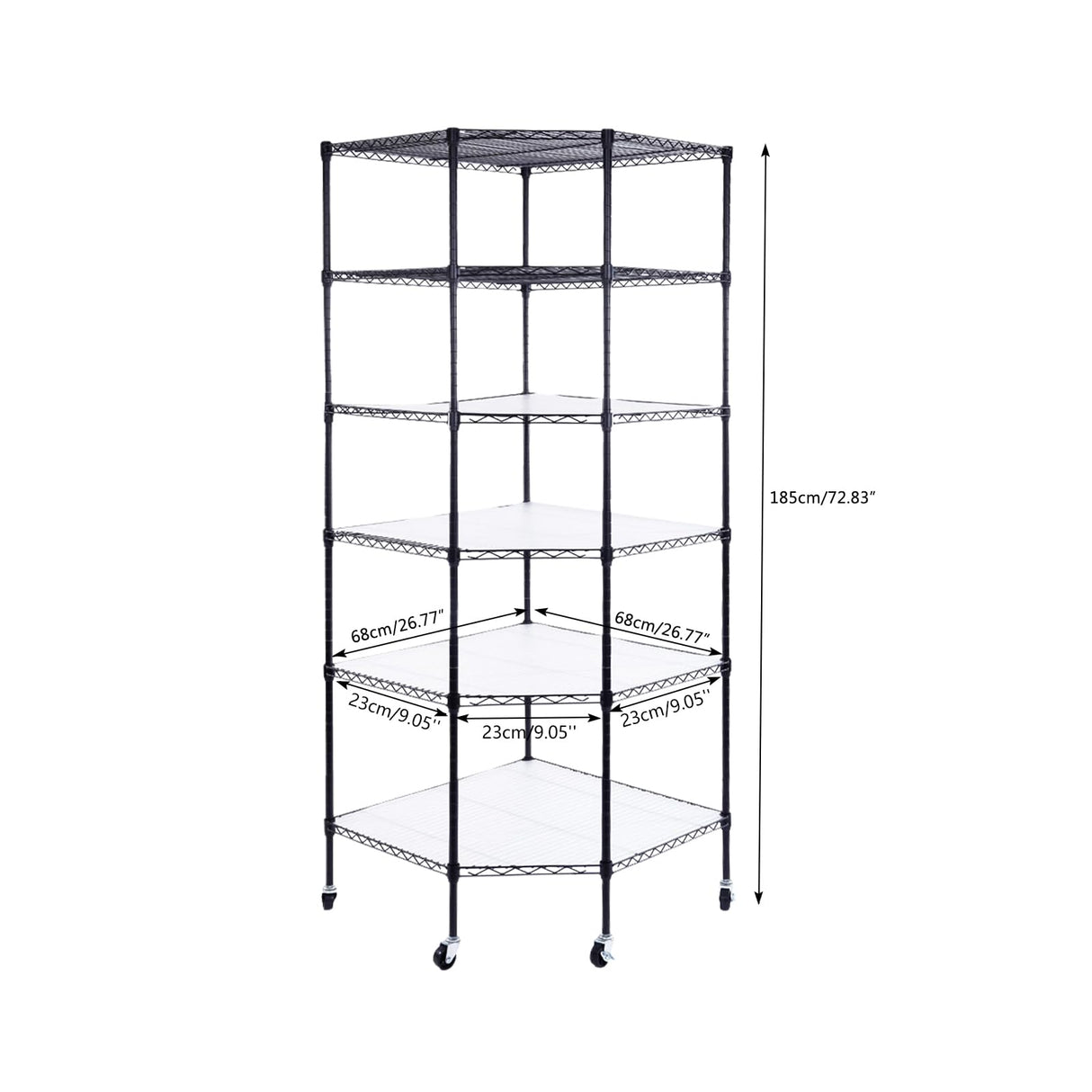 Bonnlo 6-Tier Rolling Heavy Duty Commercial Polygonal Corner Shelf Wire Shelving Unit Adjustable Storage Rack Free Standing Garage with 5 Wheels 26 4/5" L x 26 4/5" W x 71" H Inches (Black) Bonnlo