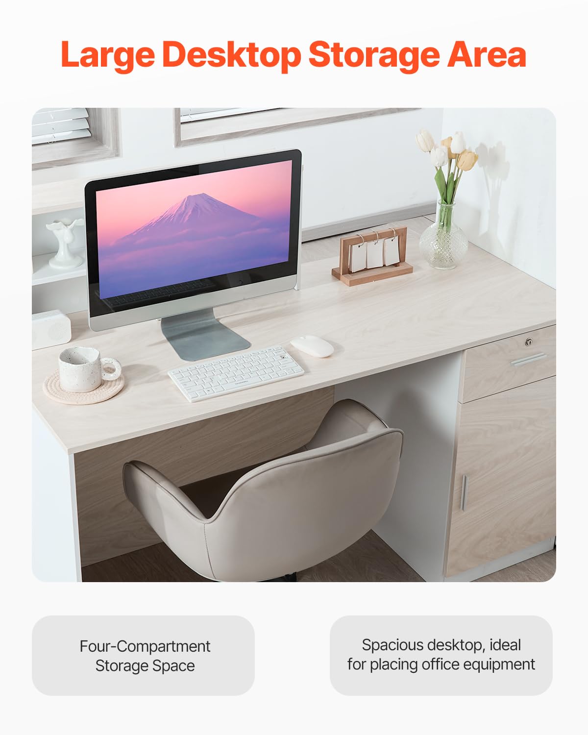 VEVOR Reception Desk, 55 Inch Rectangular Front Counter Table, Office Reception Counter with Lockable Drawer and Storage Cabinet, for Checkout, Lobby, Beauty Salon and Office, Natural VEVOR