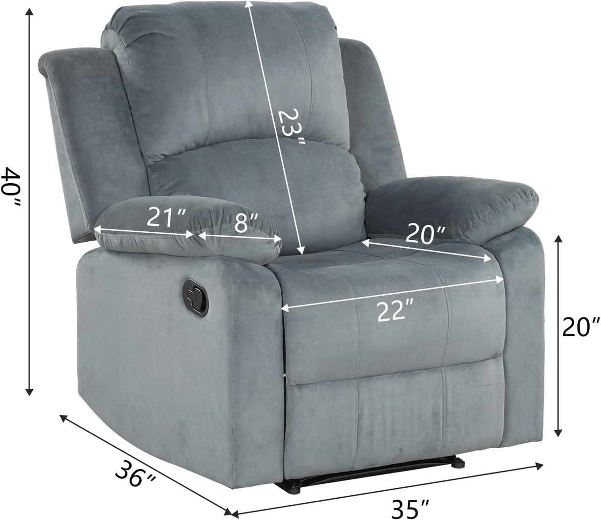 CANMOV Manual Recliner Chair Set of 2, Soft Fabric Overstuffed Recliner Single Sofa Chair for Living Room, Heavy Duty and Safety Reclining Mechanism (Blue Grey) CANMOV