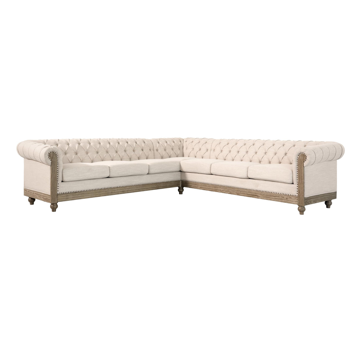 Ball & Cast 104" Sectional Couch L Shape Sofa W/Wood Legs,Leather Corner Couch W/Tufted Backrest & Metal Rivets,6 Seat Sofa W/Rolled Arm,for Living Room,Apartment,Office,Beige Ball & Cast
