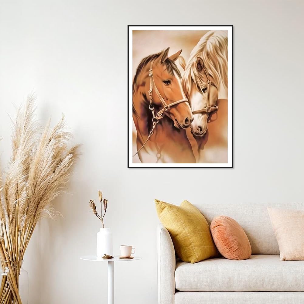 WSLWXSHM Diamond Art Painting Kits for Adults Horse, Round Full Drill Diamond Art Kits, 5D DIY Paint with Diamonds Crafts for Home Wall Decoration Gifts 12×16Inch, Animal WSLWXSHM
