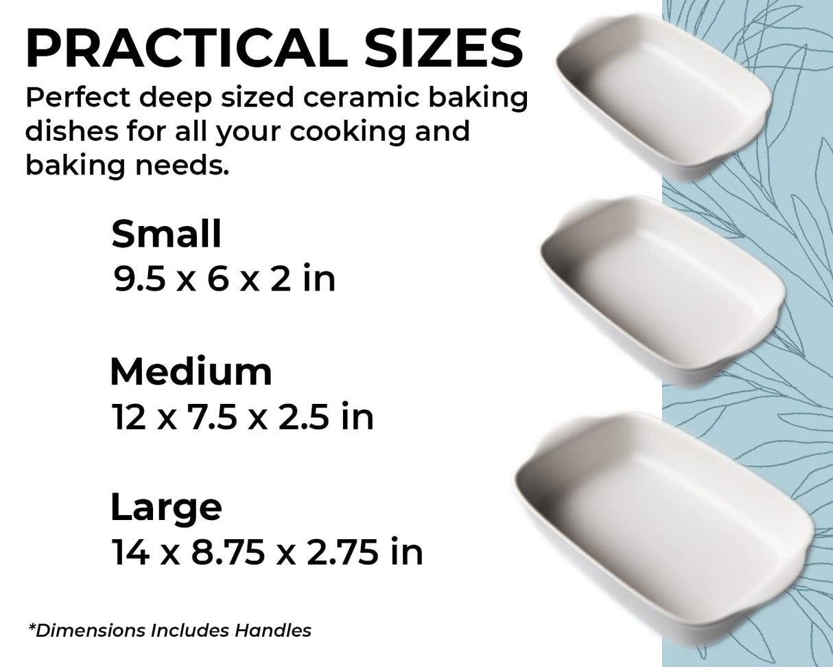 Saffron & Sage Casserole Dish Set of 3 - Baking Dishes for Oven, Contemporary White Ceramic Baking Dish Set, Heavy Duty Bakeware, Up to 500° High Heat Resistant, Dishwasher, Freezer and Food Safe Saffron & Sage Home Living