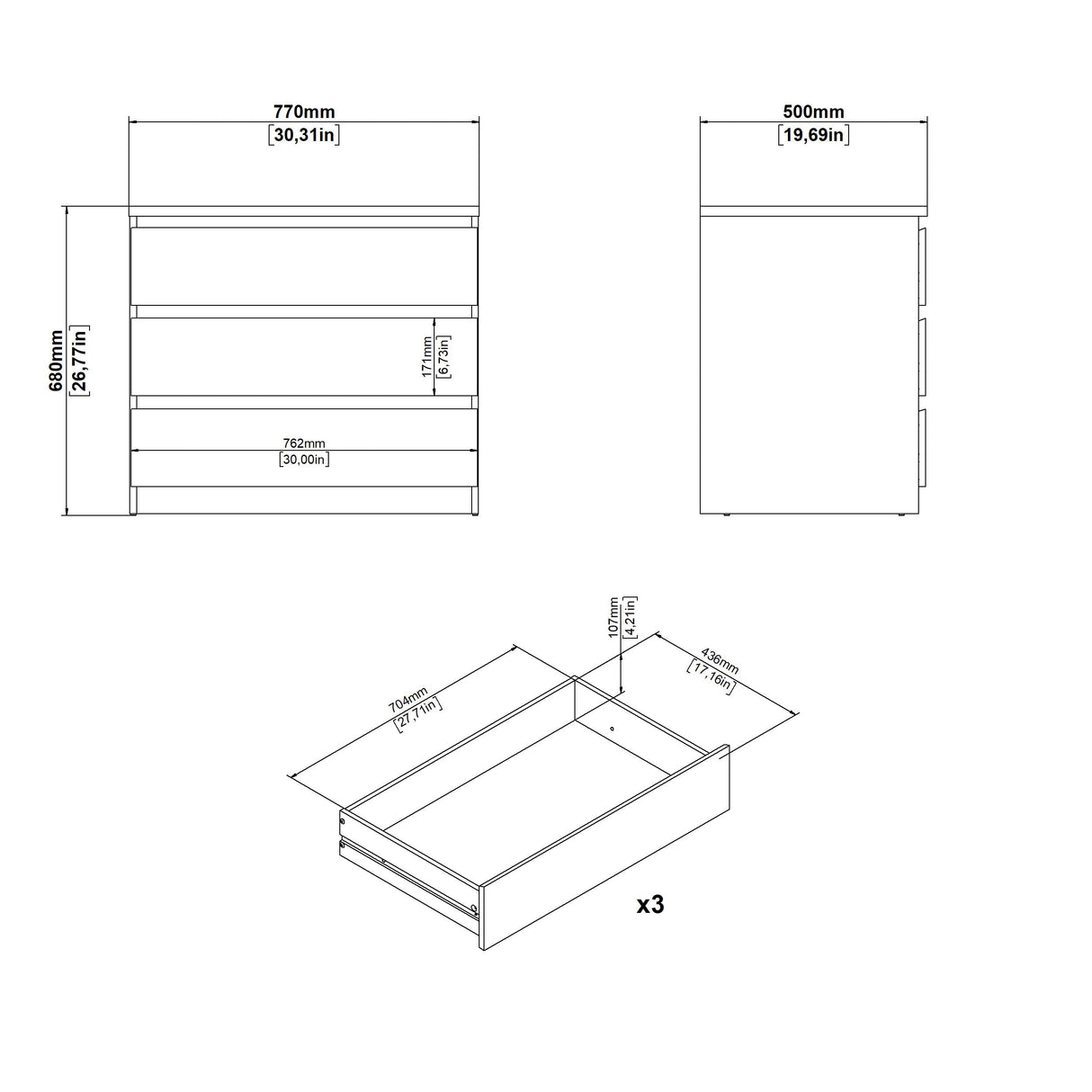 Tvilum Scottsdale 3 Drawer Chest in Jackson Hickory Tvilum