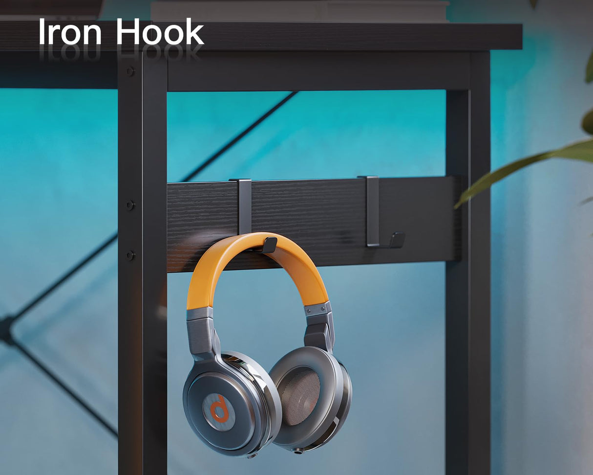 Coleshome 66" L Shaped Gaming Desk, Corner Computer Desk, Sturdy Home Office Computer Table, Writing Desk, Larger Gaming Desk Workstation, Black Coleshome