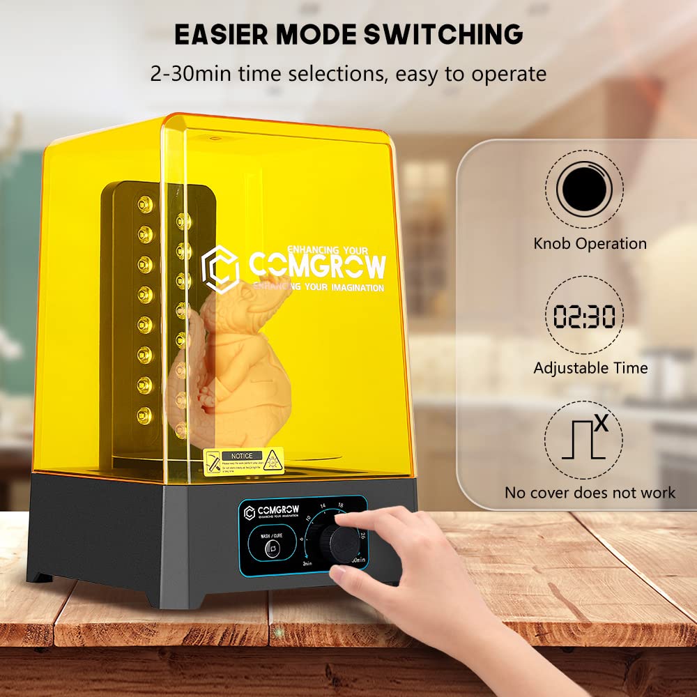 Comgrow Wash and Cure Station with Large Wash Size 6.9x4.9x6.5in and Cure Size 7.1x7.9in, Washing and Curing Station for ELEGOO Mars Series ANYCUBIC Photon Series LCD/SLA/DLP Resin 3D Printer Models Comgrow