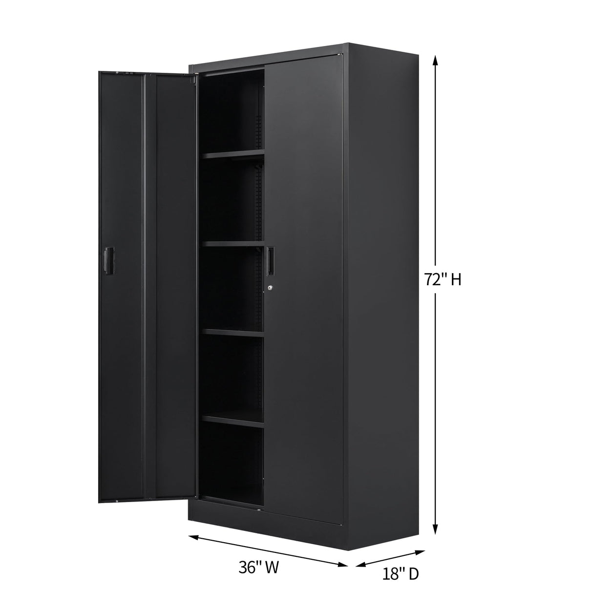 Metal Storage Cabinet, Locking Cabinet with Adjustable Shelves, 18" D x 36" W x 72" H Garage Storage Cabinets for Home, Office, Warehouse- Black Wanfu
