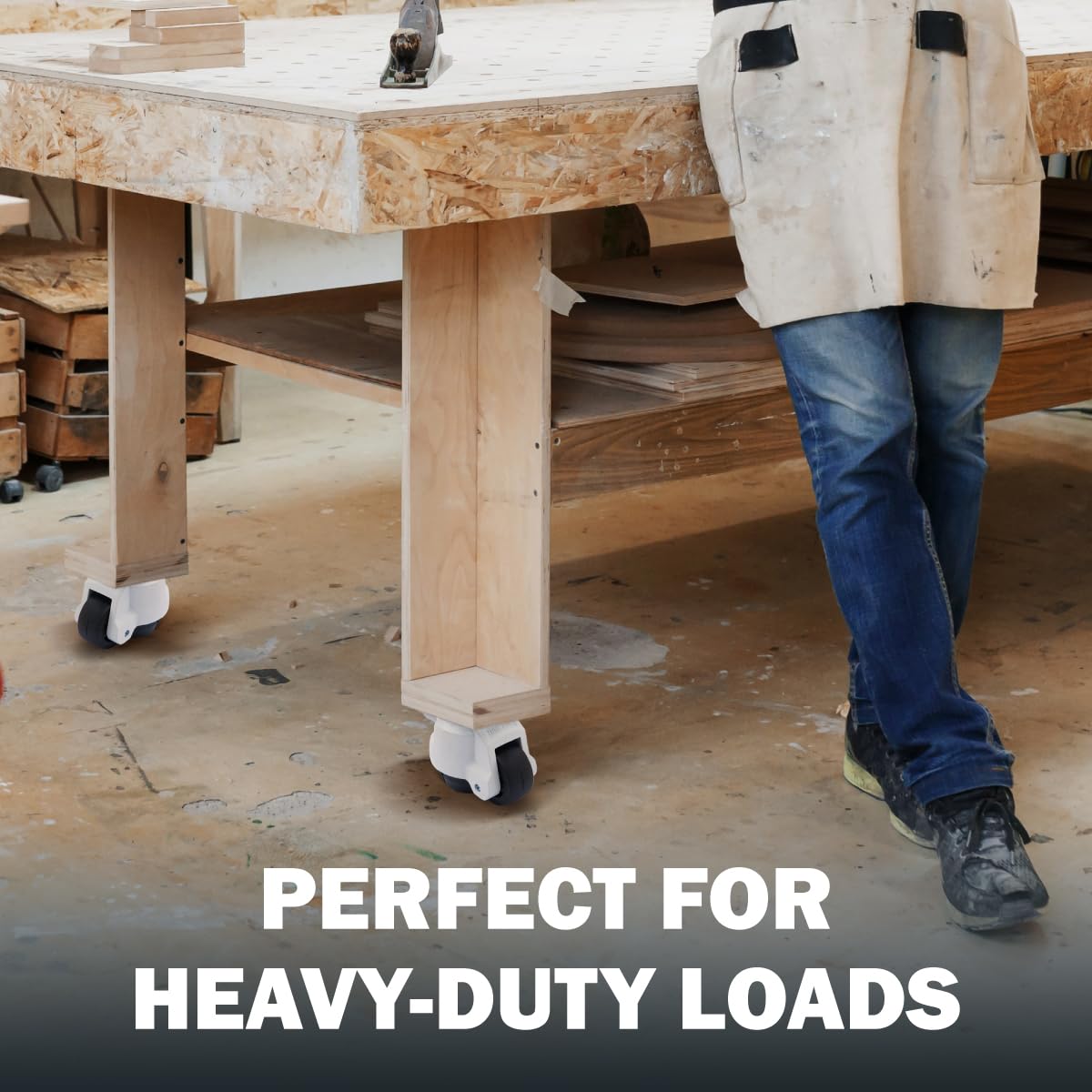 POWERTEC 17300 2-Inch Leveling Casters Set of 4 | Heavy Duty with Adjustable Ratcheting Handles | Retractable and Swivel Castors 4 PK POWERTEC