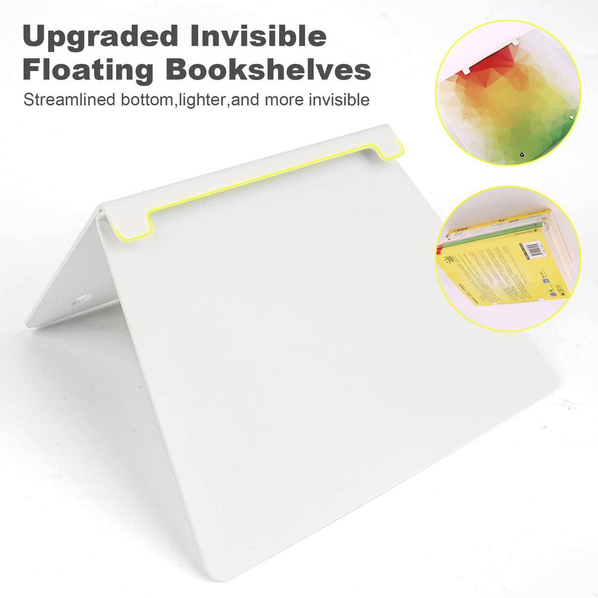 Fentec Invisible Floating Bookshelf, Wall Mounted Floating Bookshelves Heavy-Duty Book Organizers Hidden Book Shelf Metal Shelves Holder for Books Storage Bedroom Living Room Home Office, 4-Pack White FENTEC