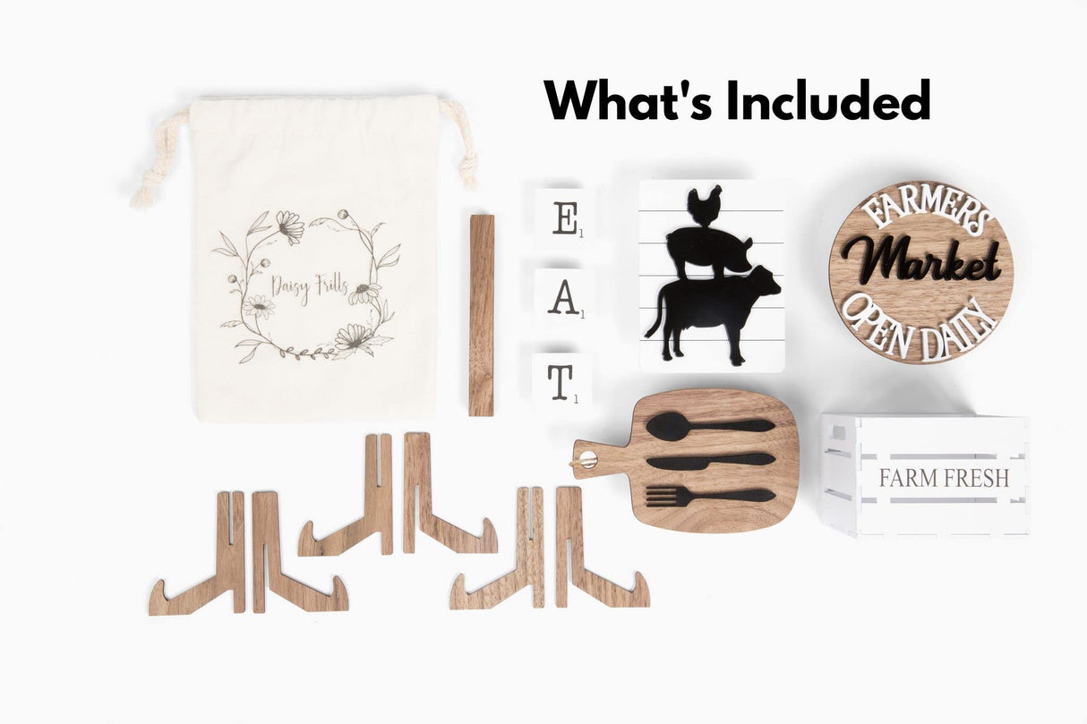 Farmhouse Tiered Tray Signs Home Decor Wooden (5pc Wooden Signs ONLY) DAISY FRILLS