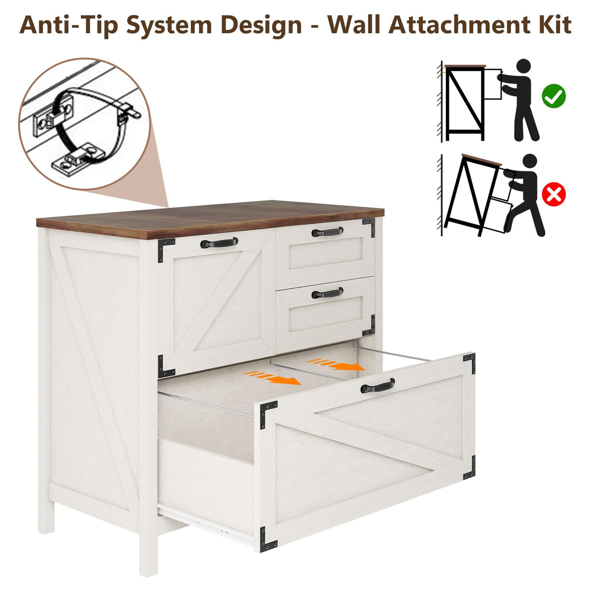 Lateral File Cabinet with 4 Drawers Farmhouse File Cabinet for Letter/Legal/A4 Size Hanging Files, Large Wood File Storage Cabinets Printer Stand for Home Office Cabinet, Rustic White Halitaa