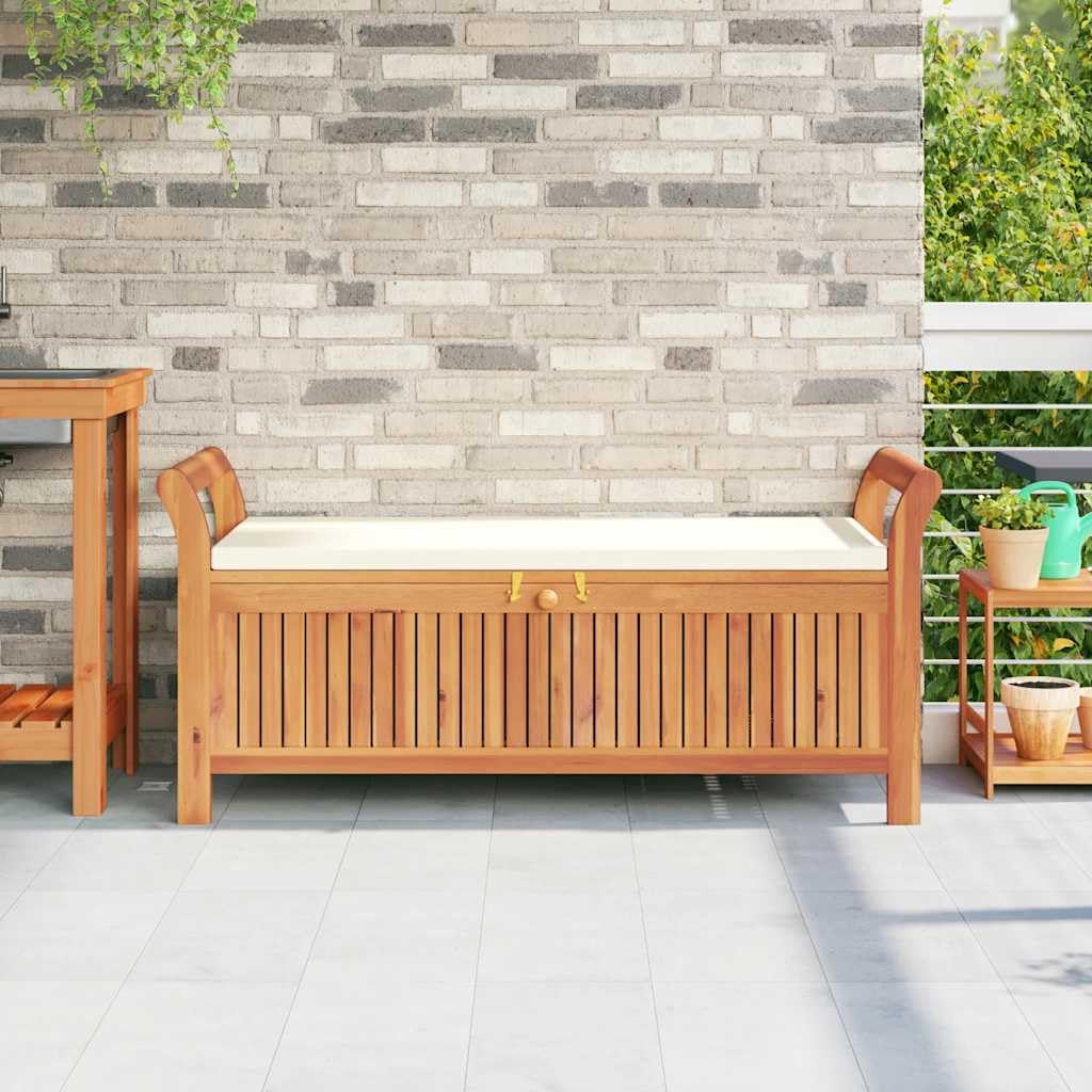 vidaXL Garden Storage Bench with Soft Cushion 49.6 in Solid Acacia Wood Ample Capacity Classic Design for Outdoor Use Perfect Patios and Gardens Durable Comfort Furniture Patio Seat Wooden Picnic vidaXL