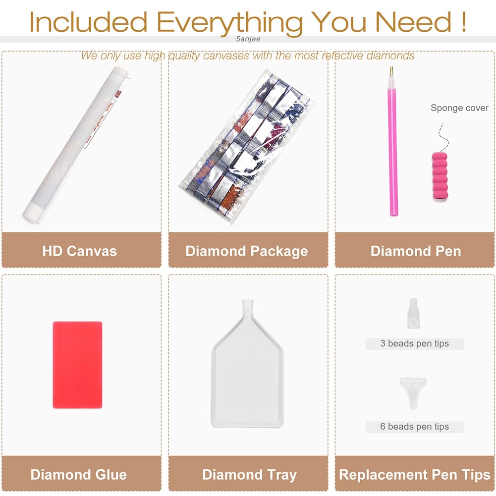 Sanjee Diamond Art Kits for Adults, Horses Diamond Painting Kits for Beginner, 5D DIY Round Full Drill Gem Art Crafts for Home Wall Decor Gift, 12x12inch Sanjee