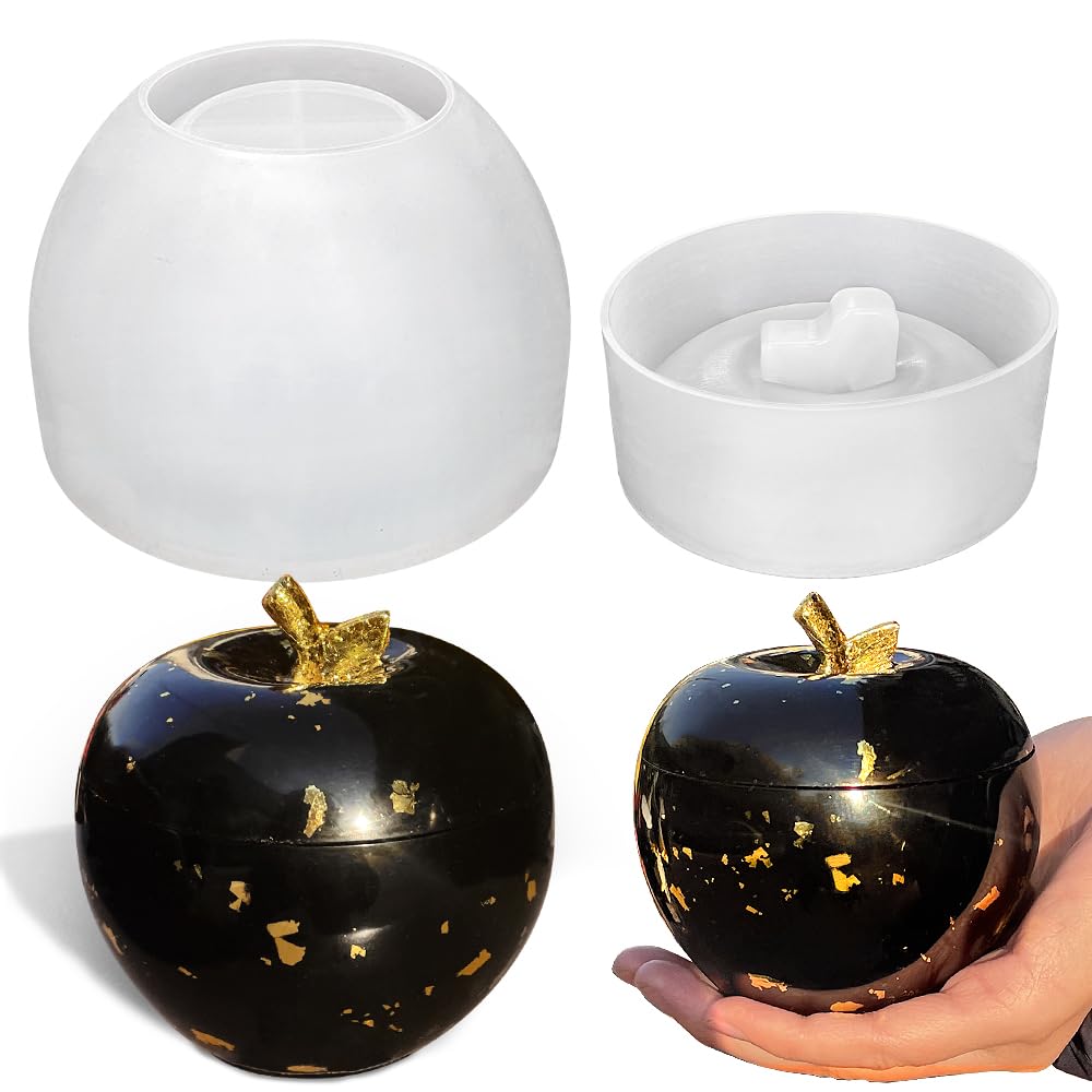 RESINWORLD Apple Shaped Jar Mold with Lid, Storage Box Resin Mold, Apple Box Silicone Mold for Resin Casting ResinWorld