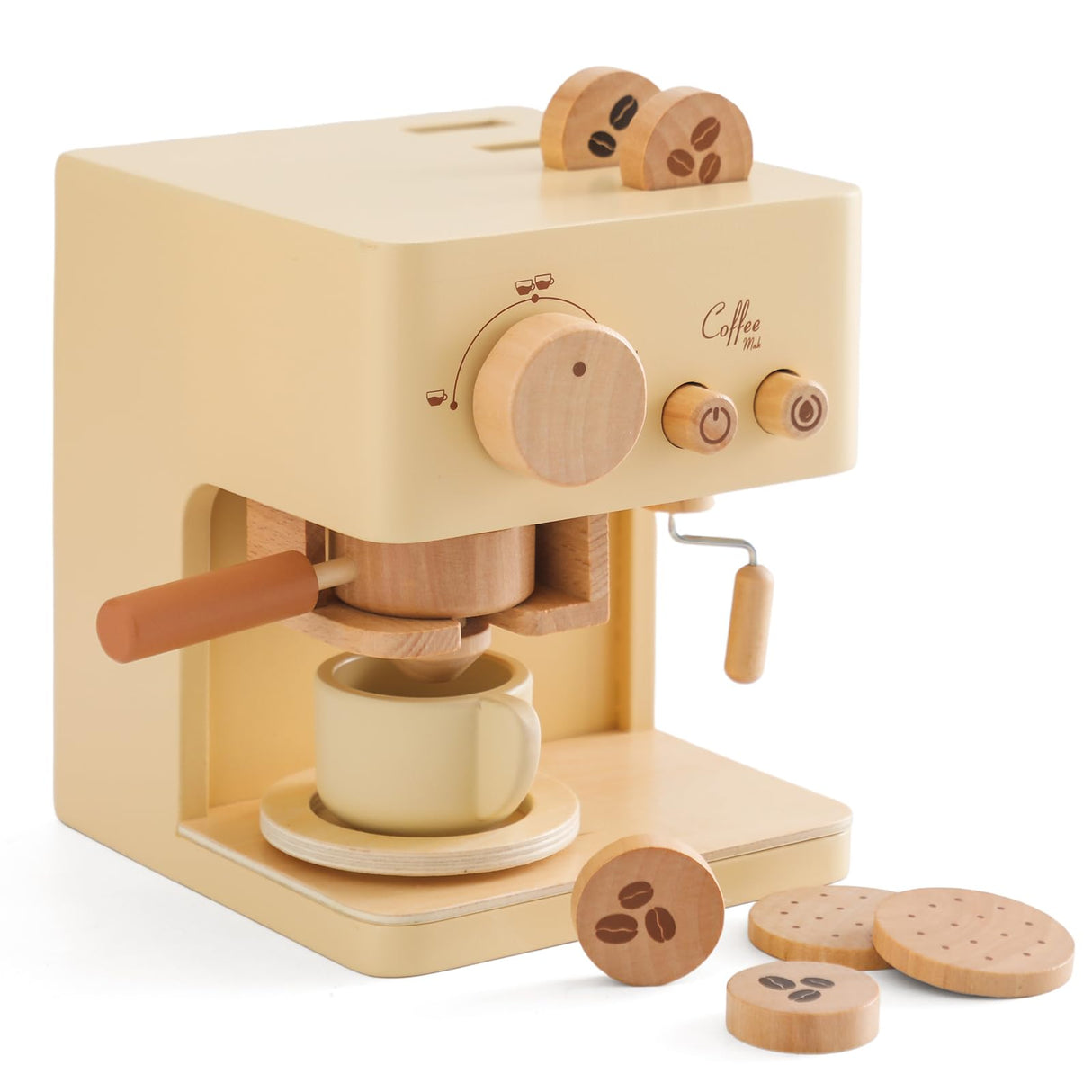 ibwaae Kids Coffee Maker 10Pcs Toy Coffee Maker Playset Wooden Kitchen Set Toys Toddler Play Kitchen Accessories, Pretend Play Food Sets for Girls and Boys ibwaae