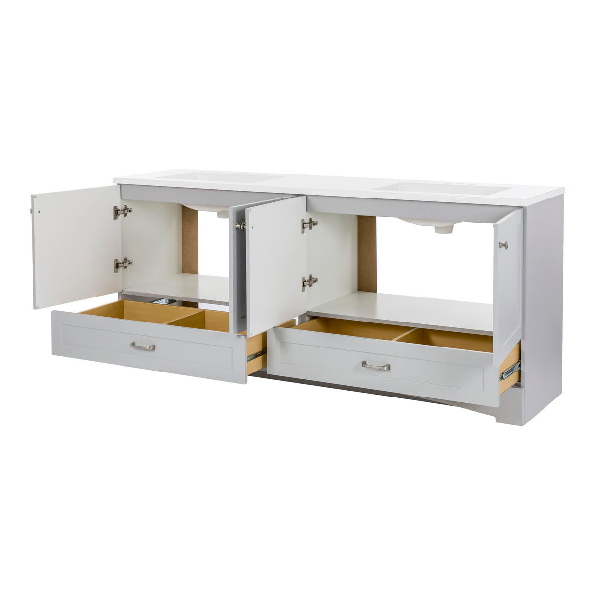 Spring Mill Cabinets Emlyn 72 Inch Double-Sink Bathroom Vanity with White Top, 2 Cabinets, 2 Drawers, 72.5" W x 18.75" D, Pearl Gray Spring Mill Cabinets