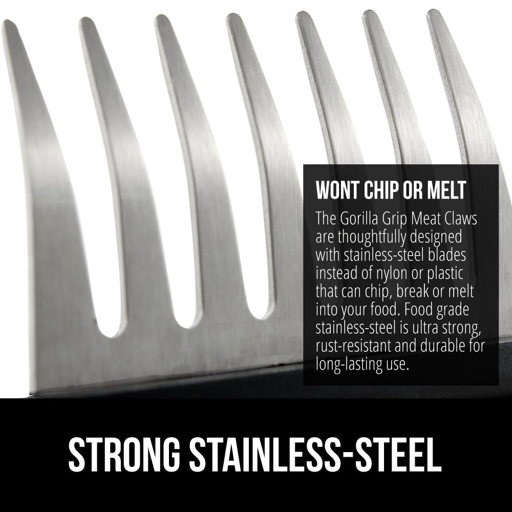 Gorilla Grip Powerful Stainless Steel Meat Shredder Claws, Shred Rotisserie Chicken, Pulled Pork, Carve Ham Faster, Oversized 7 Claw Design Food Shredding Fork, Kitchen Smoker BBQ Tool, Black Gorilla Grip