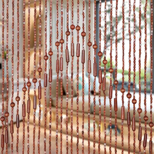 Foreate Beaded Curtain for Doorways Handmade Bamboo Wood Door Beads Boho Hanging Room Divider Hallway Window Hippie Curtains Rustic Home Decor 35.5" x 75" Brown Foreate