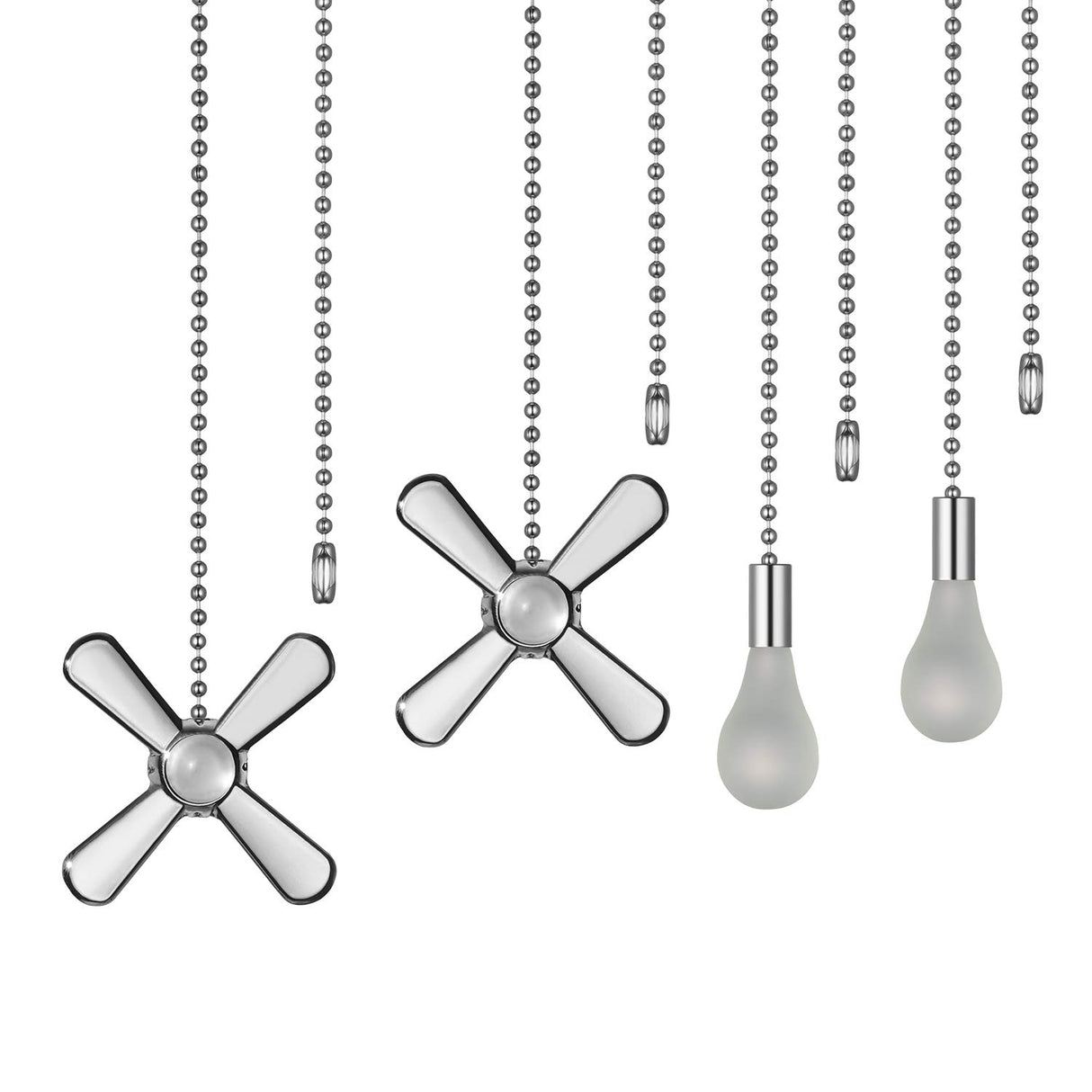 Generic ELFCAB Ceiling Fan Pull Chain Set, Including 4Pcs Beaded Ball Fan Pull Chain Pendant, Extra 8Pcs Pull Loop Connectors, 2Pcs 36 inches Fan Pull Chain Extension. (Nickel), 12inch Mnixy