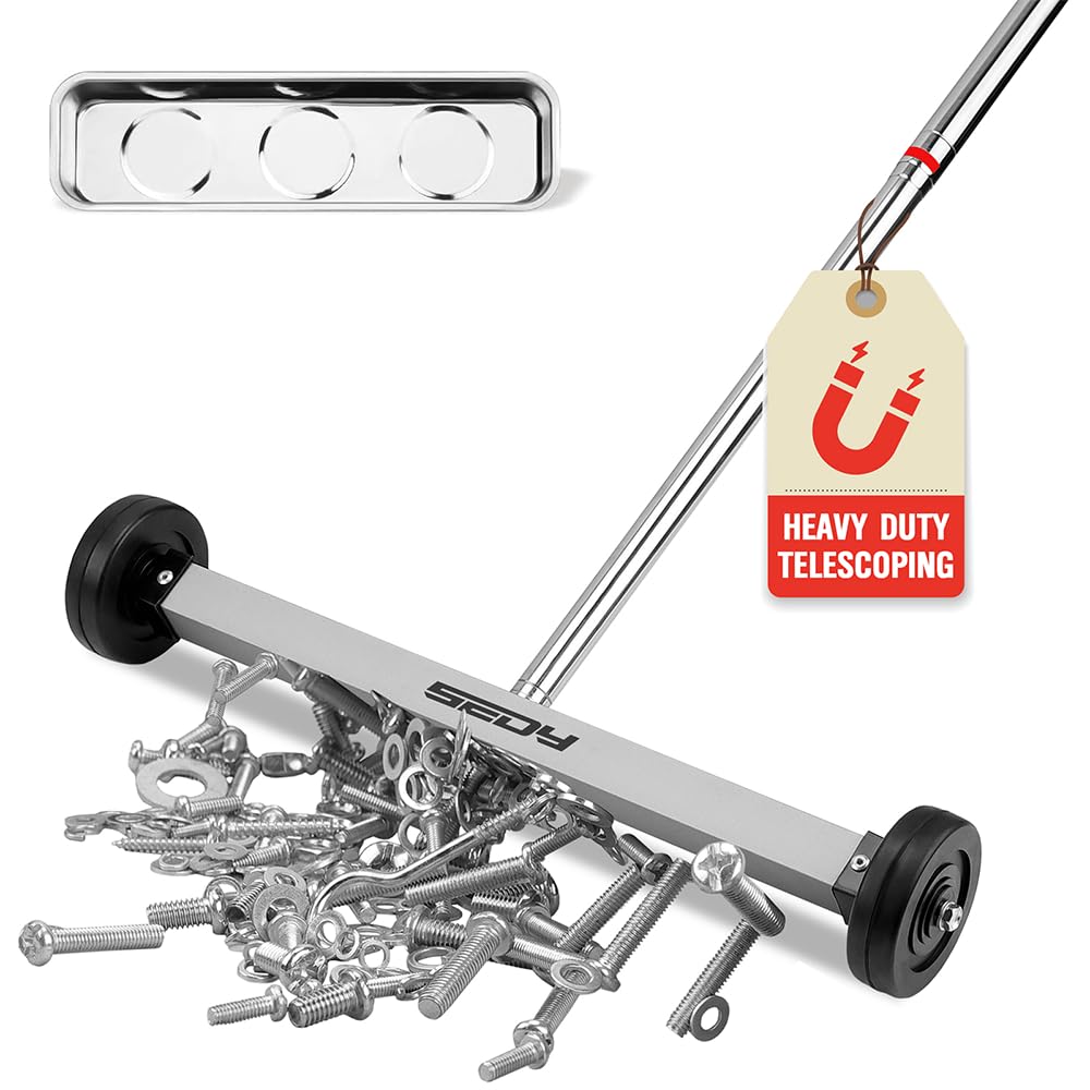 Magnet Sweeper Magnetic Nail Roller: 17-Inch Heavy Duty Magnet Nail Pickup Rolling Tool with Telescoping Adjustable Handle 8.8-Pound Capacity Ideal for Workshop Garage Yard Construction Cleanup SEDY