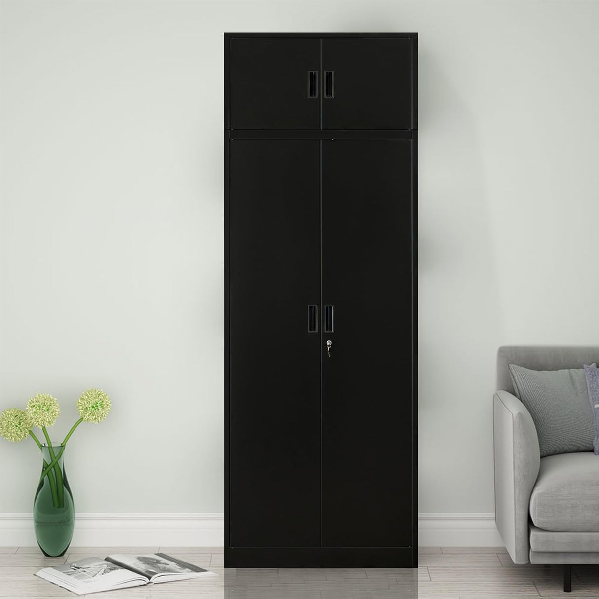 YEEZER Steel Storage Cabinet, 87" Tall Large Locking Metal Storage Cabinet with 4 Adjustable Shelves, 2 Doors and Lock for Home, Office, Gym and Garage (Black) YEEZER