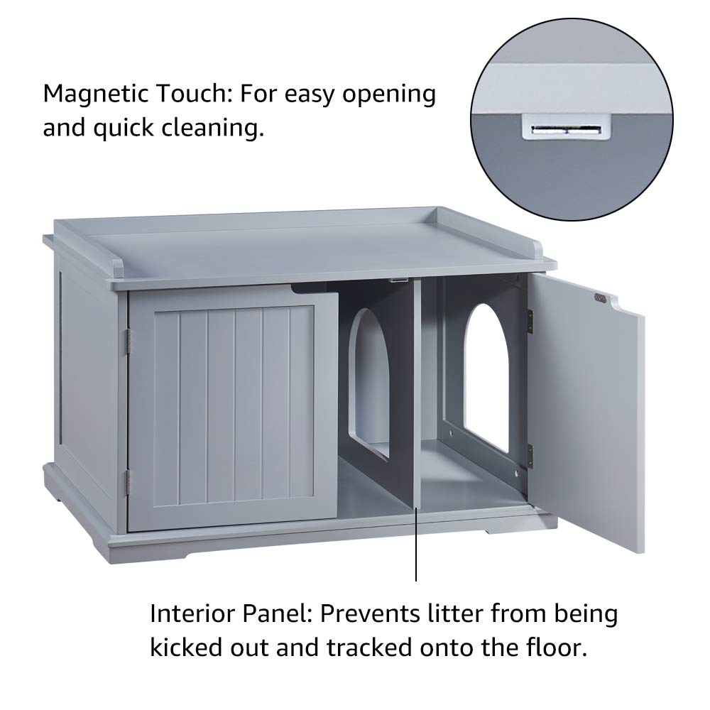 unipaws Cat Litter Box Enclosure Furniture, Cat Washroom, Hidden Litter Box Cover, Cabinet for Large Cat, Dog Proof Cat Litter Boxes, Hideaway Litter Box, Cat House, Grey unipaws