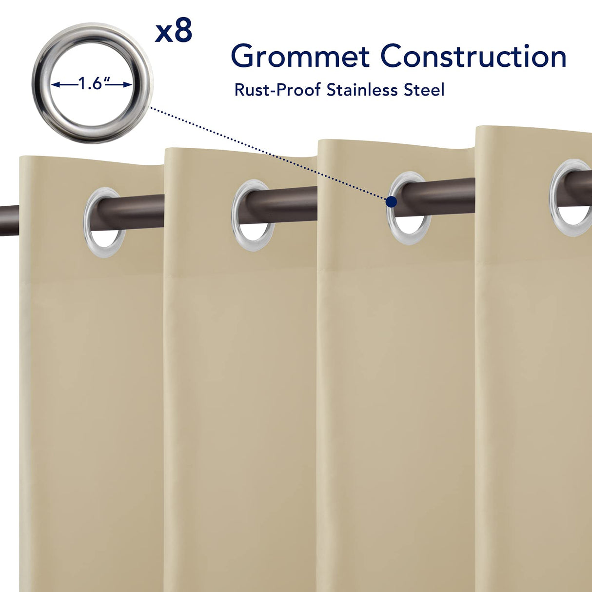 PureFit Outdoor Curtains for Patio Waterproof Weatherproof, UV and Fade Resistant Outside Curtains for Gazebo, Front Porch, Pergola, Sun Blocking Privacy Curtain, 52W x 84L inch, 1 Panel, Beige PureFit