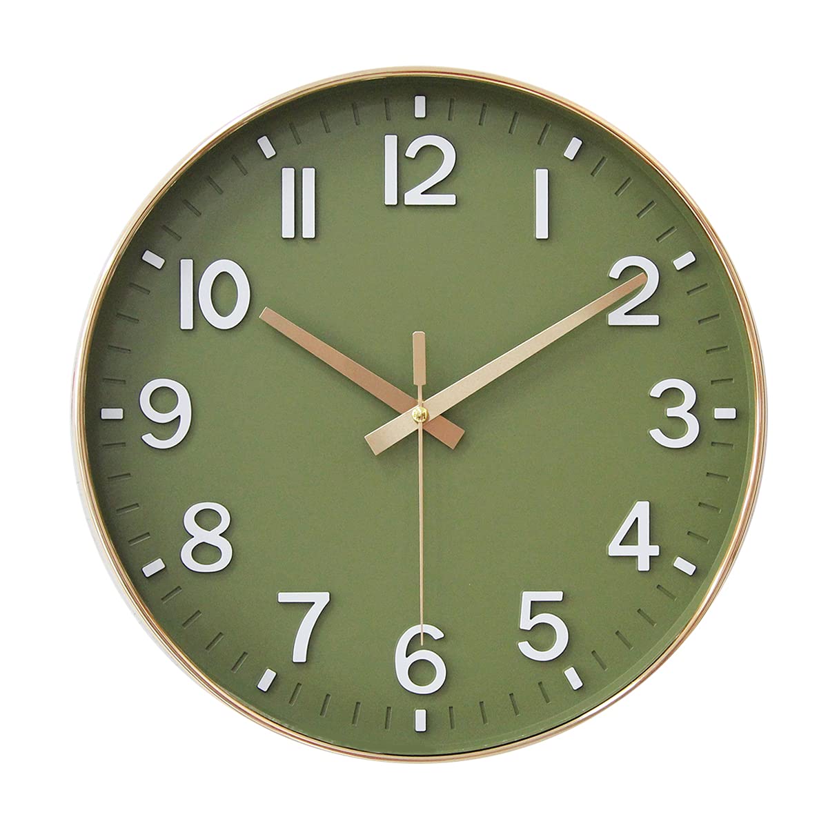 HZDHCLH Wall Clocks Battery Operated,12 inch Silent Non Ticking Modern Wall Clock for Living Room Bedroom Kitchen Office Classroom Decor (Olive Green and Gold) HZDHCLH