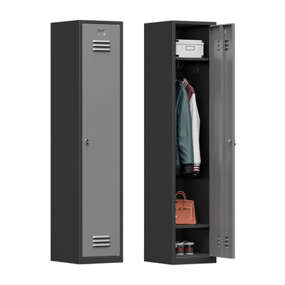 Kooyon Metal Lockers for Employees,71" Metal Storage Cabinet with Lock,1 Door Steel Storage Locker Cabinet for Home,Gym,School,Office,Garage-Assembly Required(Black Gray)